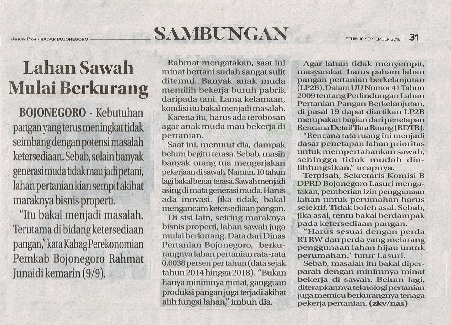 Lahan Sawah Mulai Berkurang