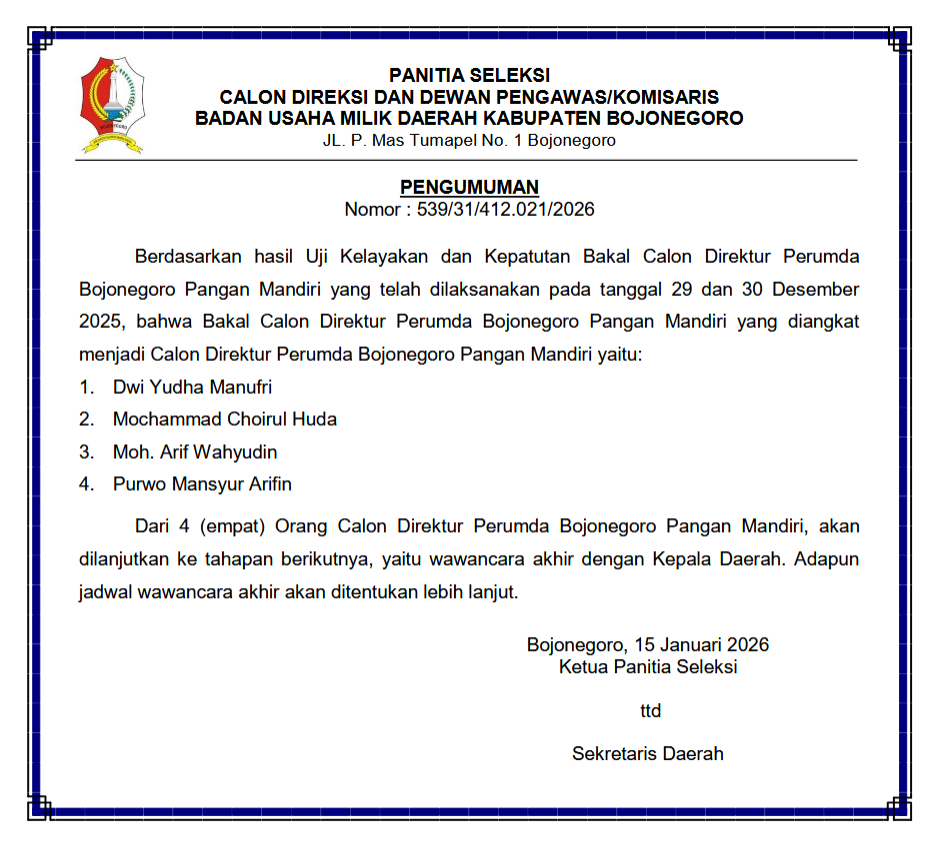 Pengumuman Nomor 539/31/412.021/2026
