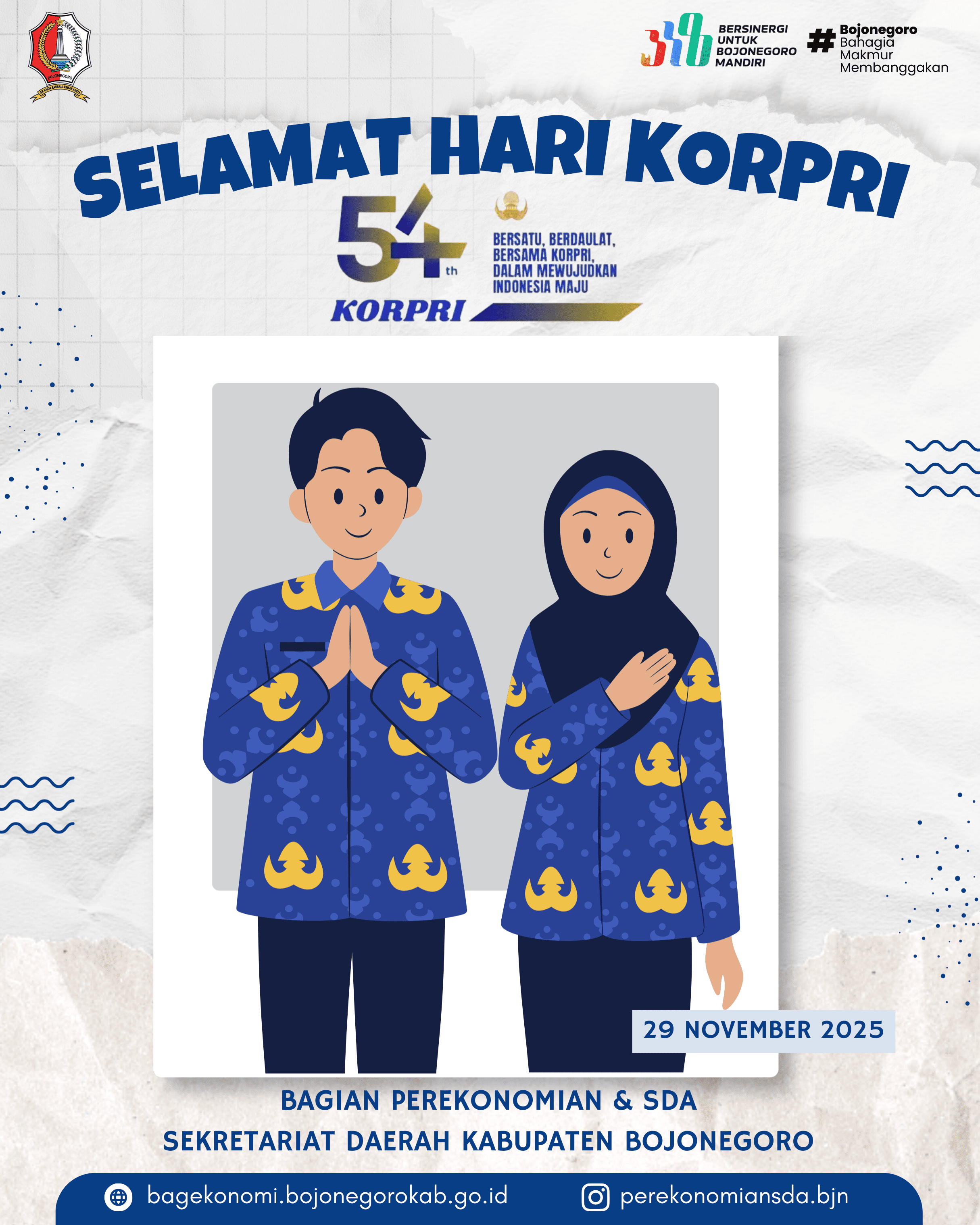 BAGIAN PEREKONOMIAN DAN SUMBER DAYA ALAM<BR>MENGUCAPKAN SELAMAT HARI KORPRI KE 54